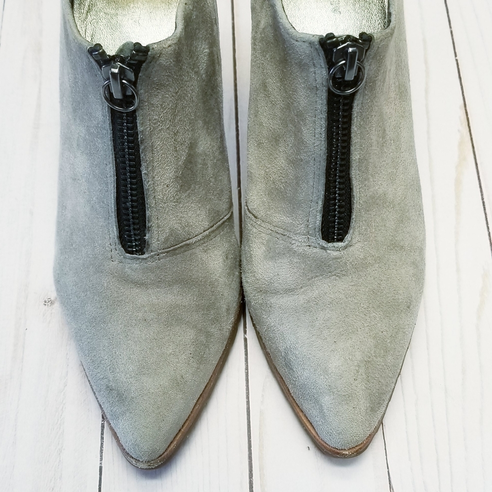 Gray Suede Stacked Heel Ankle Booties - Picture 2 of 7